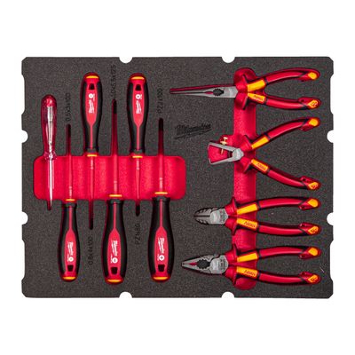 MILWAUKEE VDE Zangen und VDE Schraubendreher Einlage 10-teilige Einlage für PACKOUT Koffer mit Schubladen