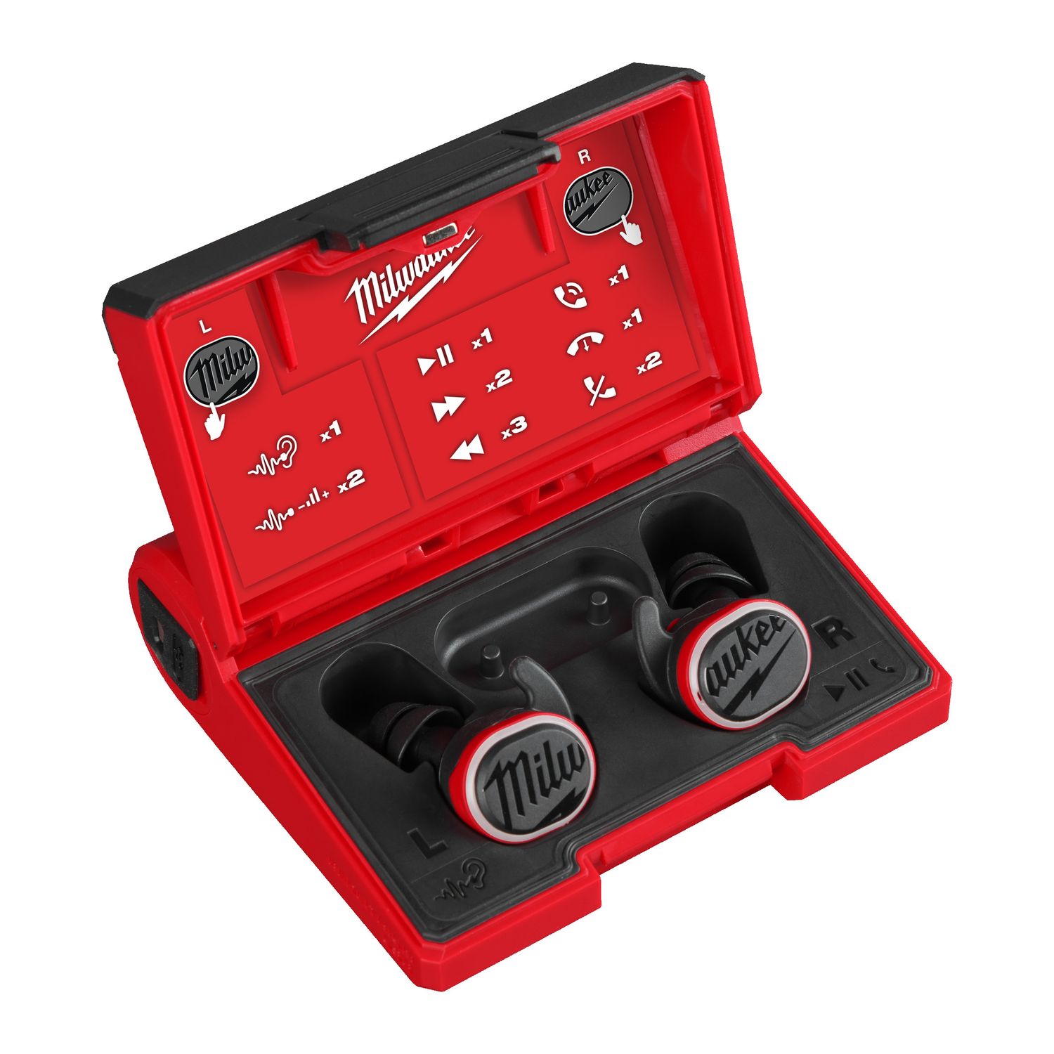 MILWAUKEE L4RLEPB-301 USB Bluetooth Gehörschutz inkl. L4B3 RED LITHIUM Akku u. Ladekabel