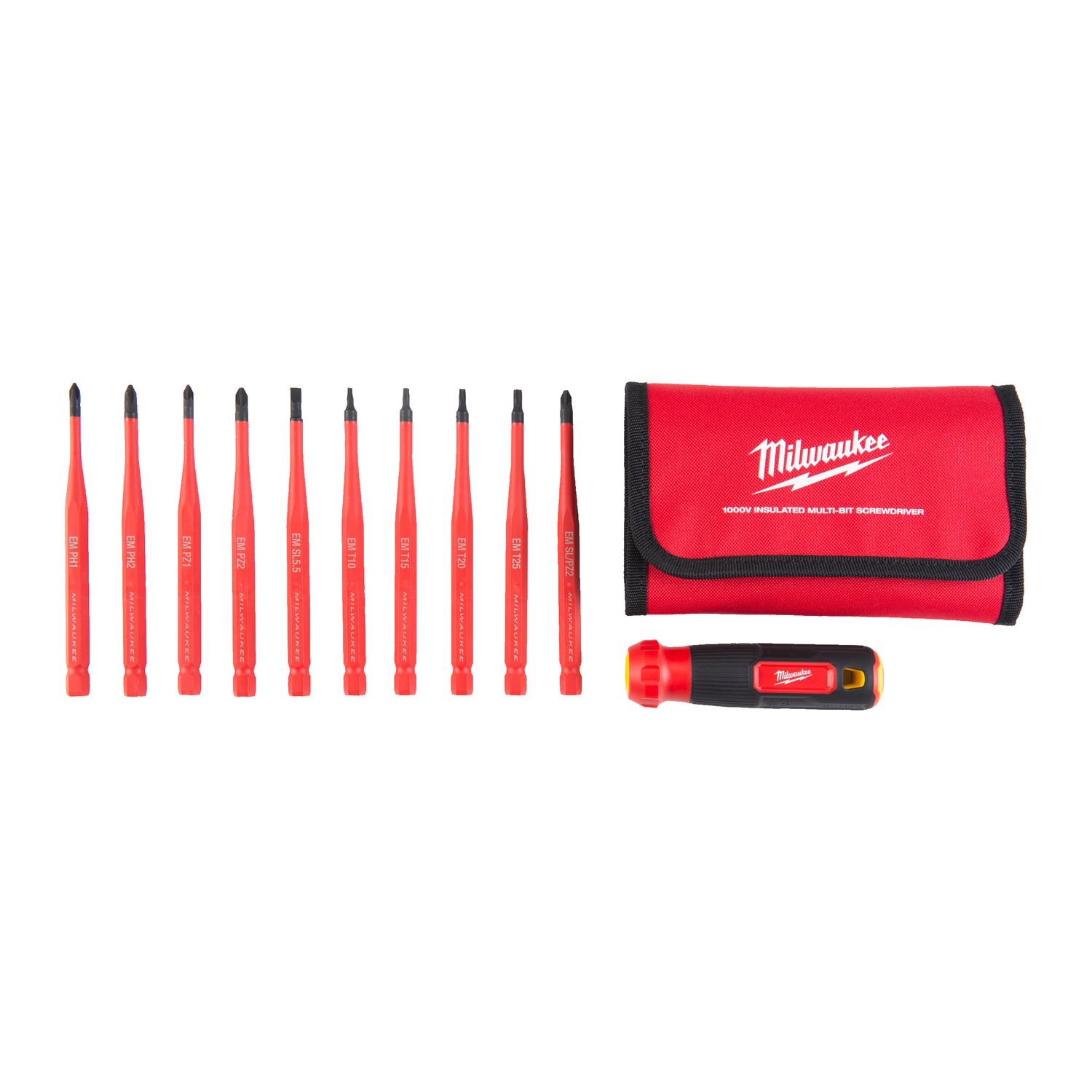 MILWAUKEE inklusive10 isolierten Bits PH/PZ/TX/SL Multi-Bit Schrauberdreher 10 in 1, VDE geprüft