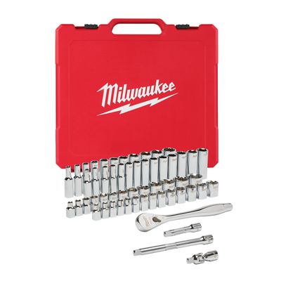 MILWAUKEE 56-teilig Ratschen- und Steckschlüsseleinsatz Set 3/8&quot; imperial &amp; metrisch