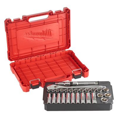 MILWAUKEE 28-teilig Ratschen- und Steckschlüsseleinsatz Set 1/2&quot; metrisch