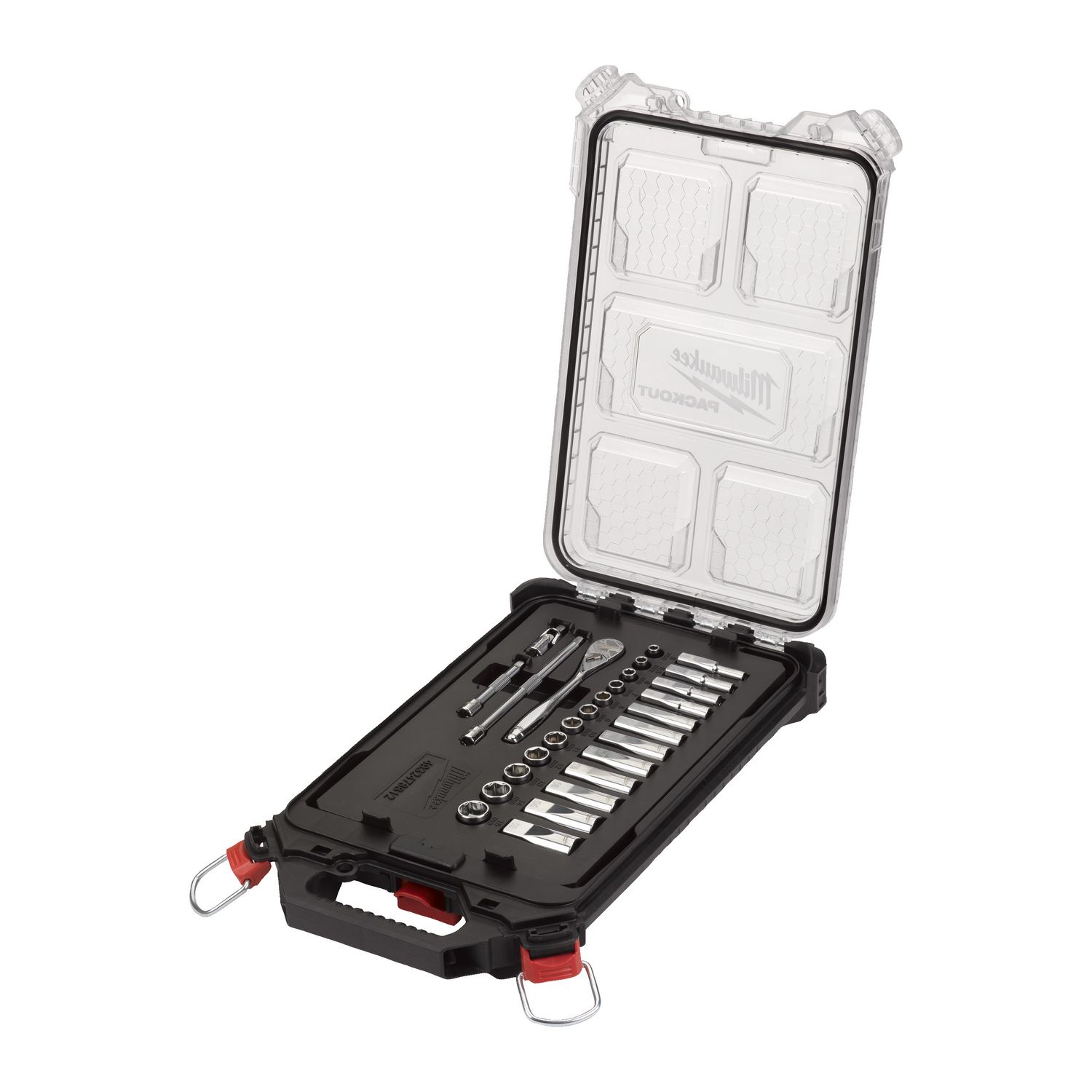 MILWAUKEE 28-teilig im PACKOUT Compact-Organiser Slim Ratschen- und Steckschlüsseleinsatz Set 1/4&quot; metrisch