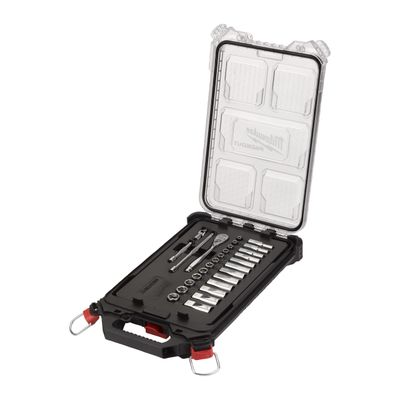 MILWAUKEE 28-teilig im PACKOUT Compact-Organiser Slim Ratschen- und Steckschlüsseleinsatz Set 1/4&quot; metrisch