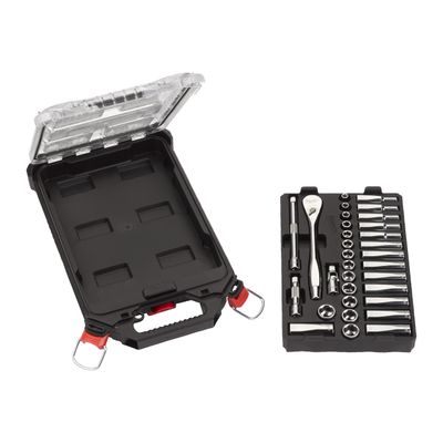 MILWAUKEE 32-teilig im PACKOUT Compact-Organiser Slim Ratschen- und Steckschlüsseleinsatz Set 3/8&quot; metrisch