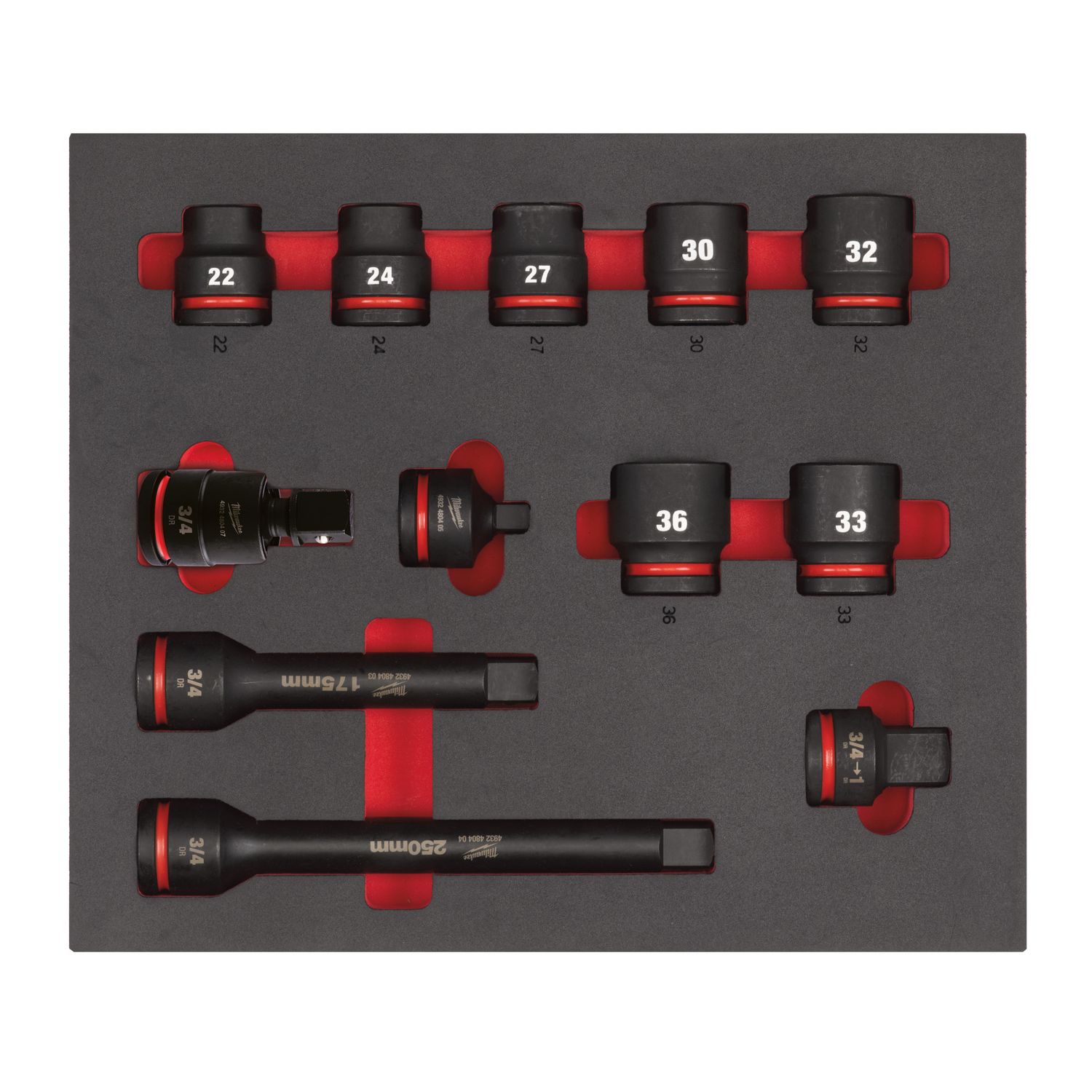 MILWAUKEE 3/4&quot; SHOCKWAVE Schlagnüsse Einlage 12-teilige Einlage für Werkstattwagen 78 cm