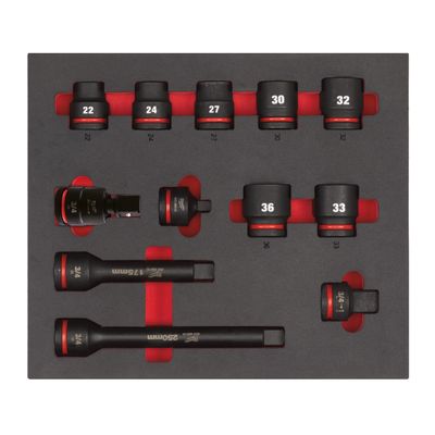 MILWAUKEE 3/4&quot; SHOCKWAVE Schlagnüsse Einlage 12-teilige Einlage für Werkstattwagen 78 cm