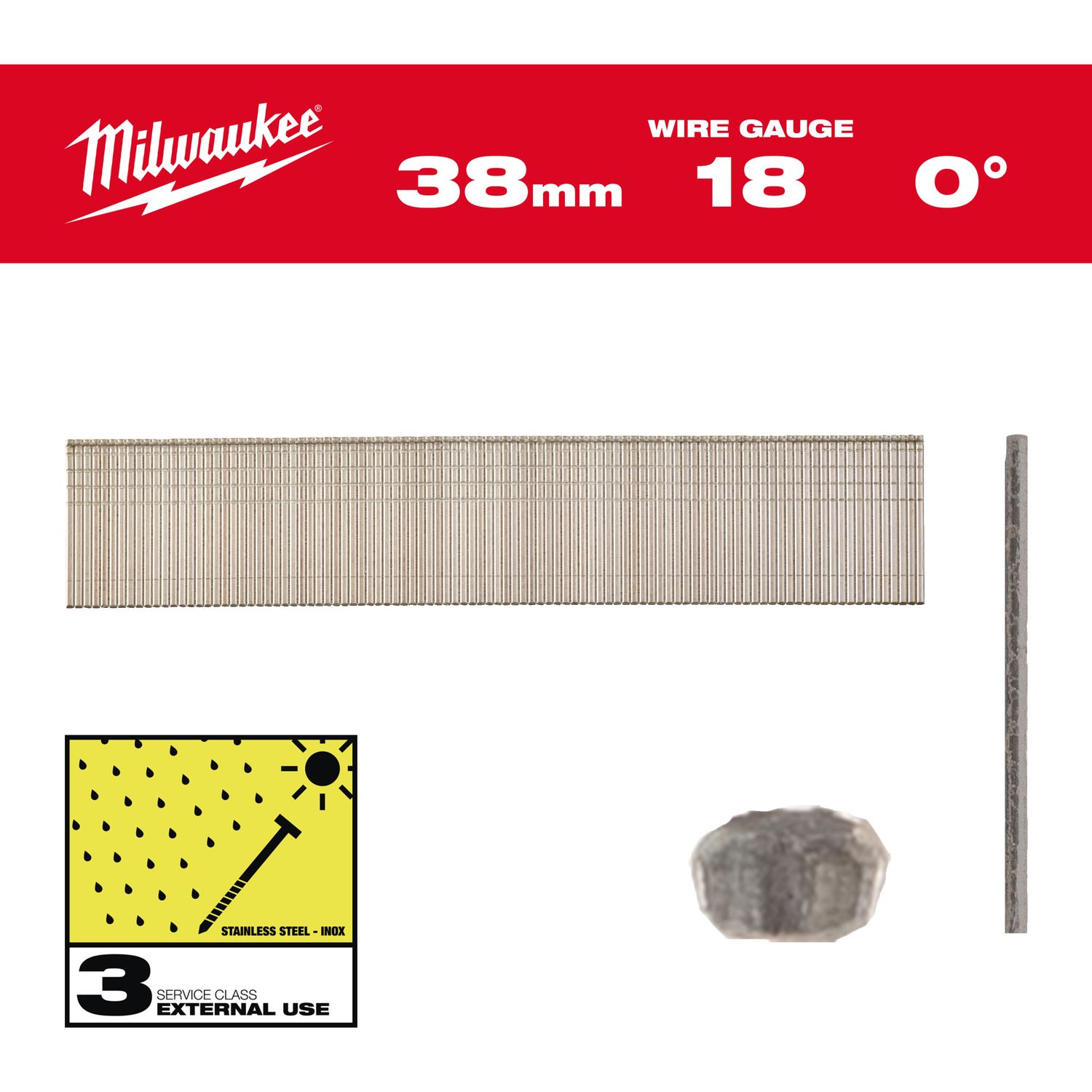 MILWAUKEE 1,05 x 1,25 x 38 mm Edelstahl, 0° Stauchkopf-Nägel 18 Gauge für M18CN18GS