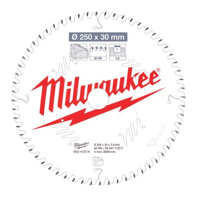 MILWAUKEE 250/30 mm Z60 Wechselzahn Sägeblatt Holz für Kapp- und Gehrungssägen