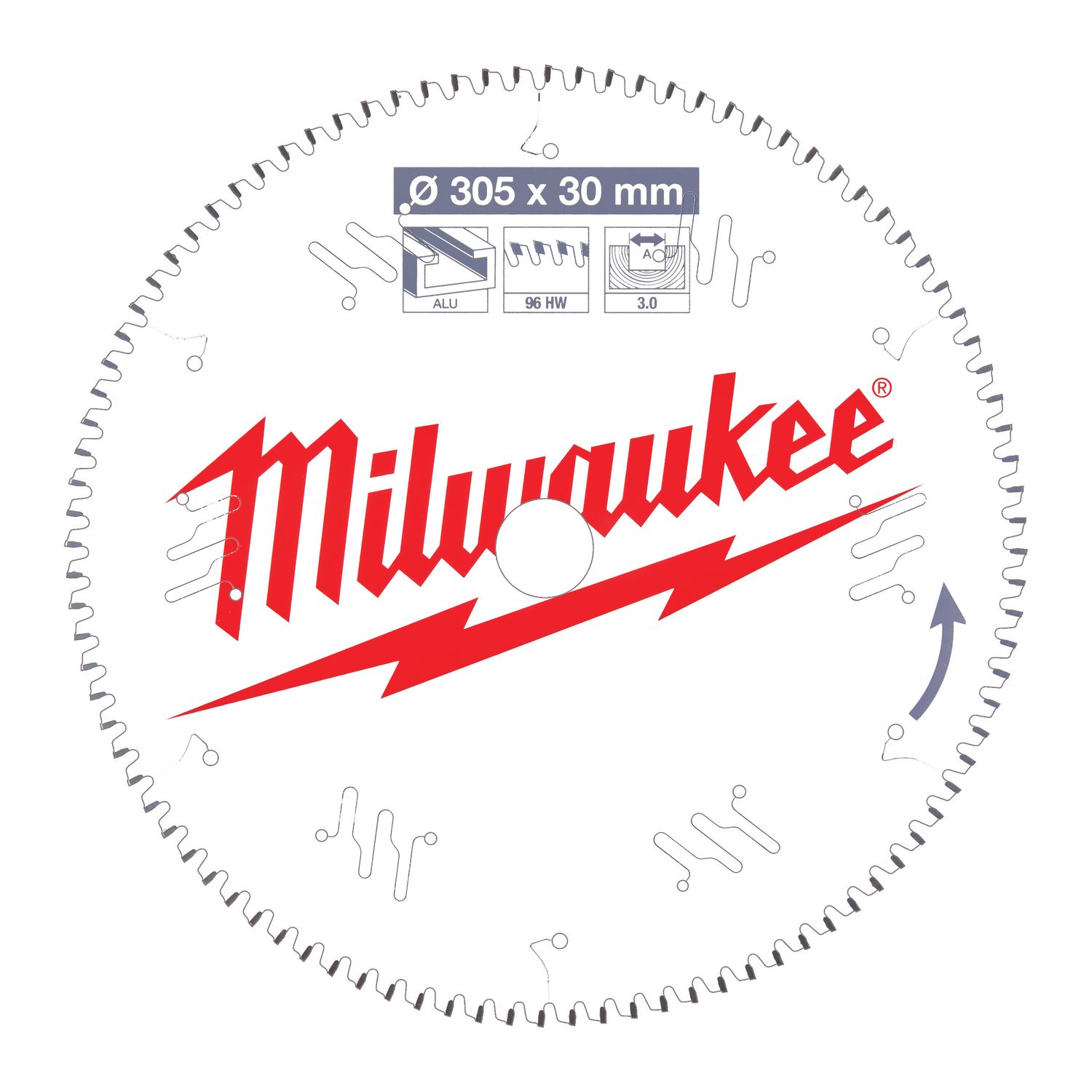 MILWAUKEE 305/30 mm Z96 Flachtrapezzahn negativ Sägeblatt Alu für Kapp- und Gehrungssägen