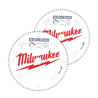 MILWAUKEE 254/30 mm Z60 Wechselzahn negativ und 254/30 mm Z80 Flachtrapezzahn negativ Sägeblatt für Akku-Kapp- und Gehrungssägen Doppelpack