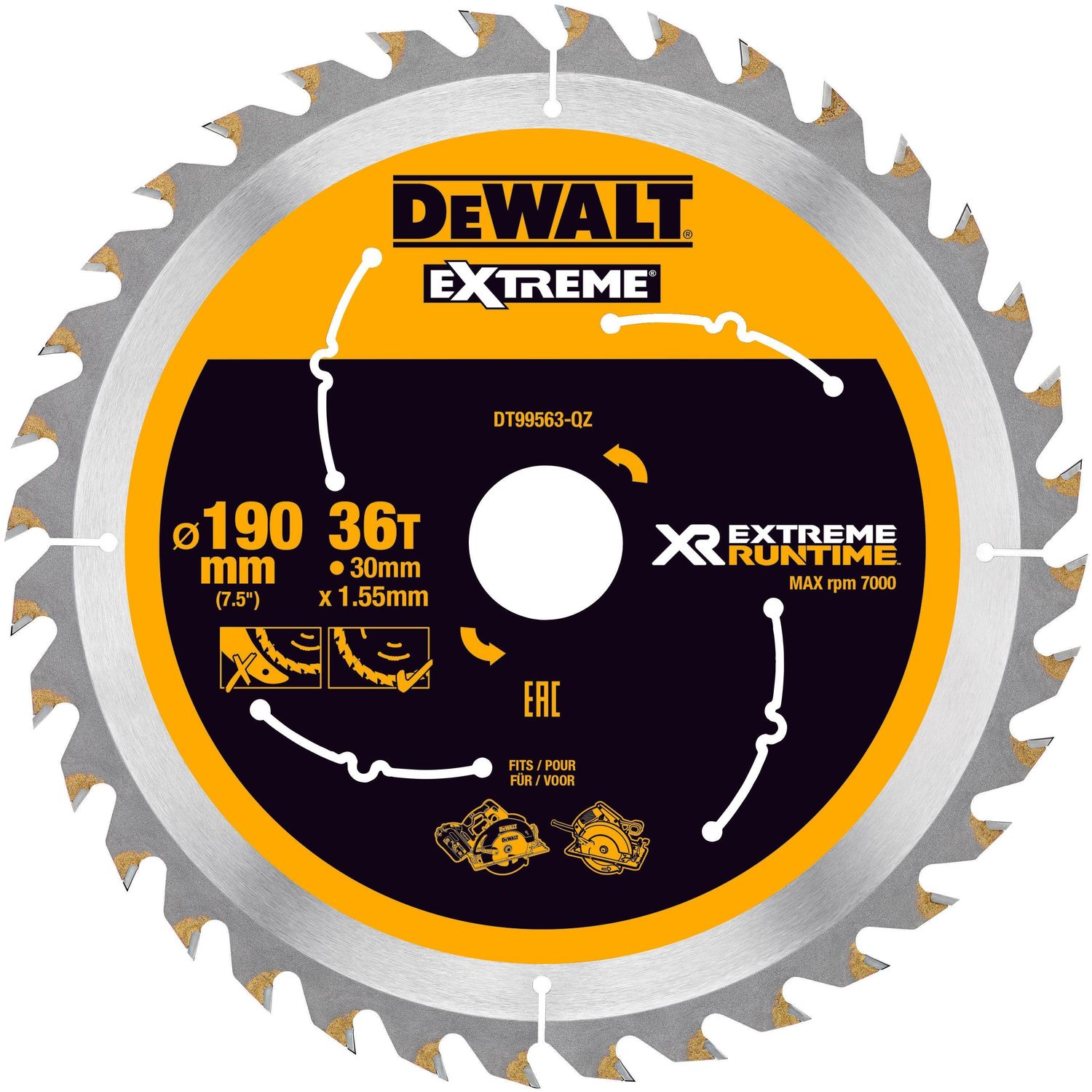 DEWALT Flexvolt DT99563-QZ Kreissägeblatt Handkr. 190/30mm 36WZ/FZ