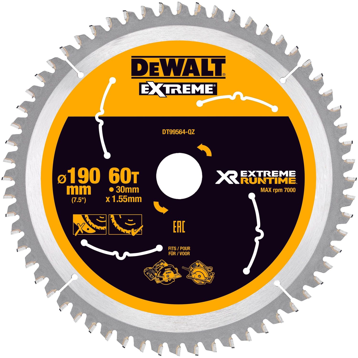 DEWALT Flexvolt DT99564-QZ Kreissägeblatt Handkr. 190/30mm 60WZ/FZ