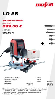 MAFELL Angebote Plus 03/2025 - Oberfräse LO 55 im MAX3 mit Fräser -Set LO-FS8 6T