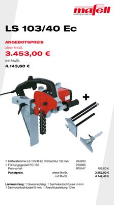MAFELL Angebote Plus 03/2025 - Kettenstemmer LS 103/40 Ec komplett mit Kettengarnitur, 28 x 40 x 150 mm