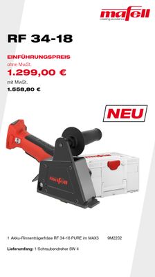 MAFELL Akku-Rinnenträgerfräse RF 34-18 Pure im MAX3