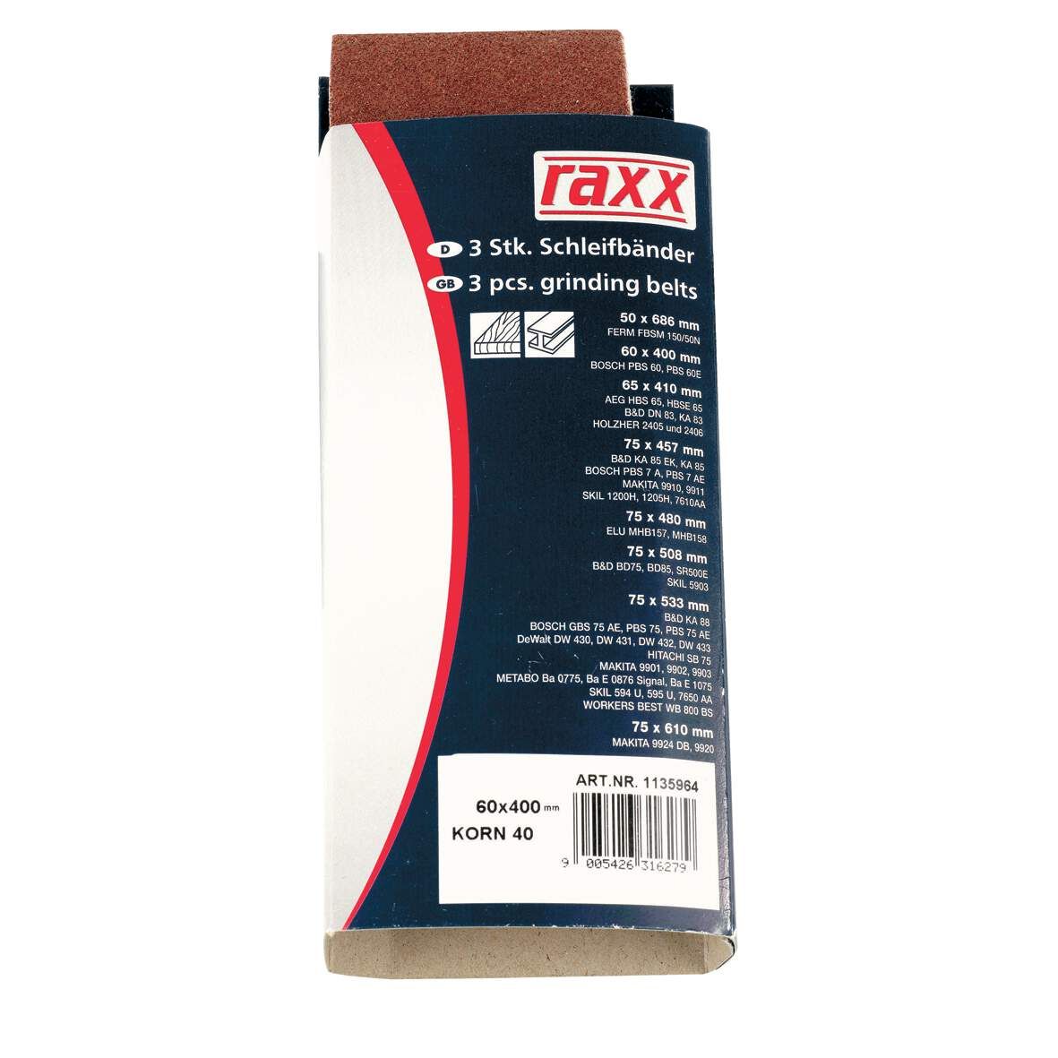 RAXX Schleifband 75x457mm K180 1 Pkg.=3 Stück