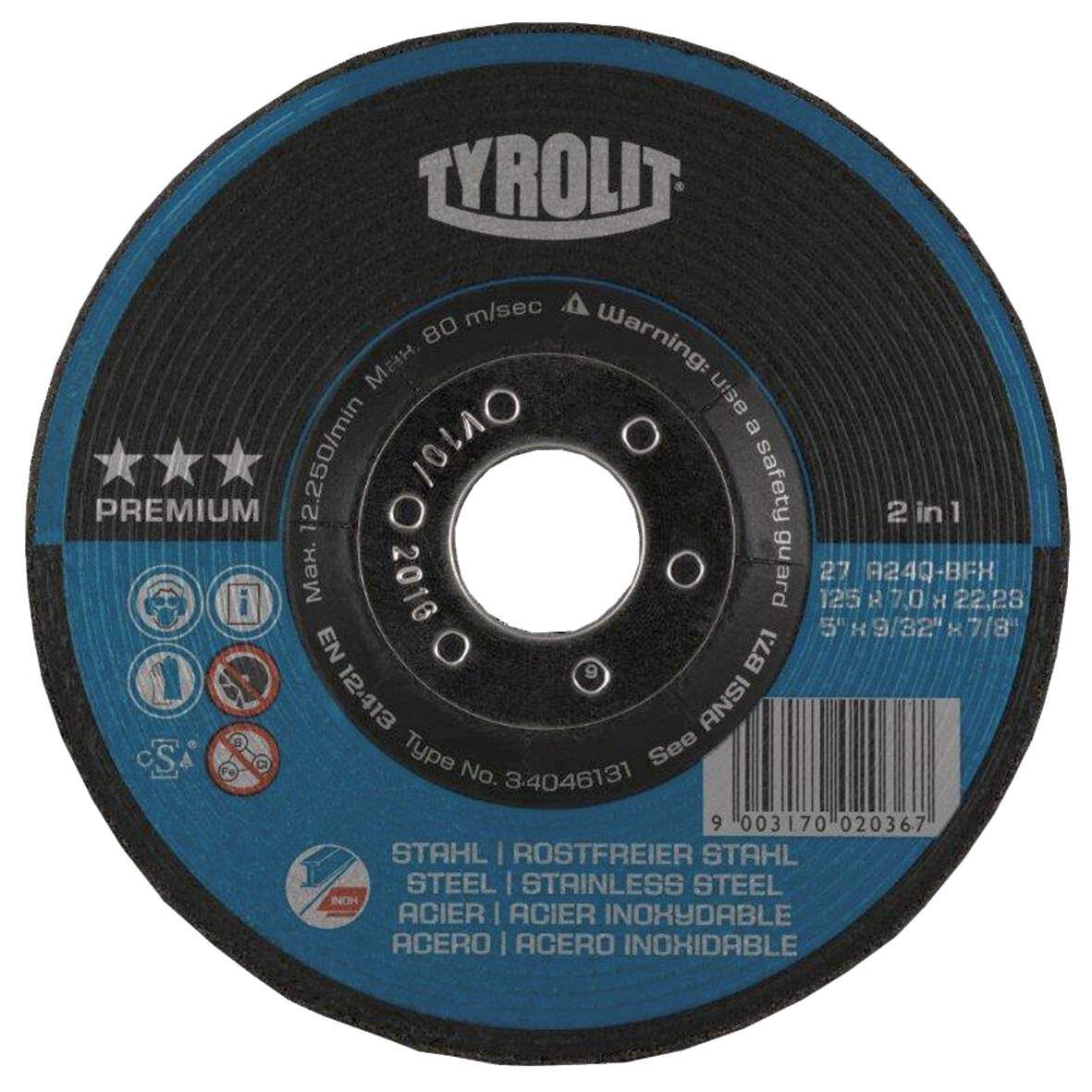 TYROLIT Schruppscheibe Premium Stahl 27 A24Q-BFX 125x7x22,23