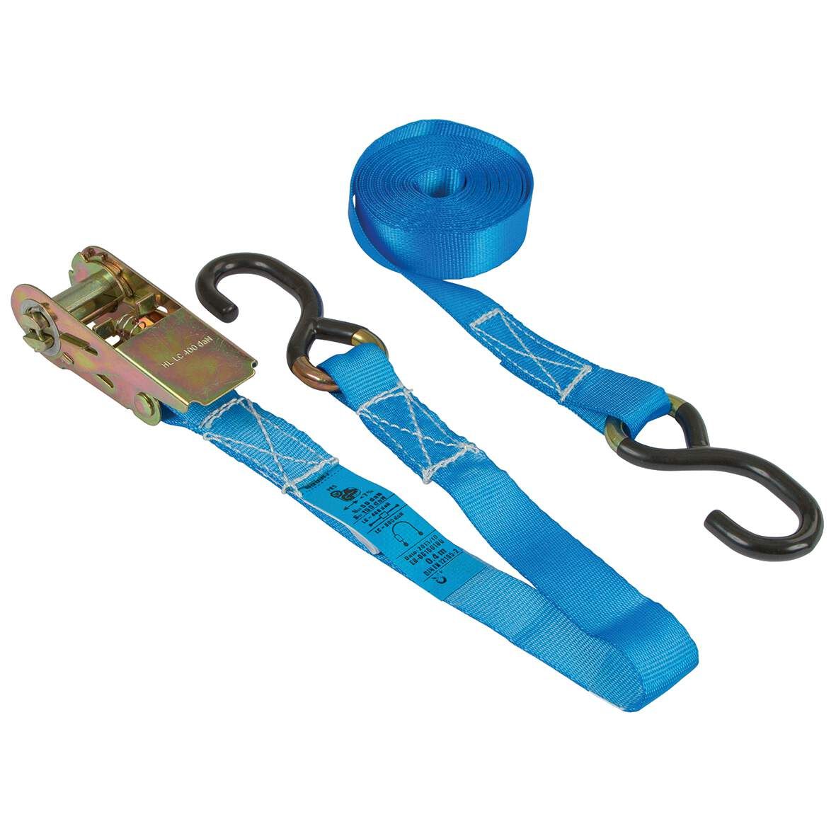 KERBL Ratschenzurrgurt 2-teiligblau 6m/25mm, Zugkraft 800kg,S-Haken