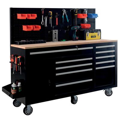 RAXX Mobile Werkbank mit Hängepaneel inklusive Rückwand, Haken und Boxen