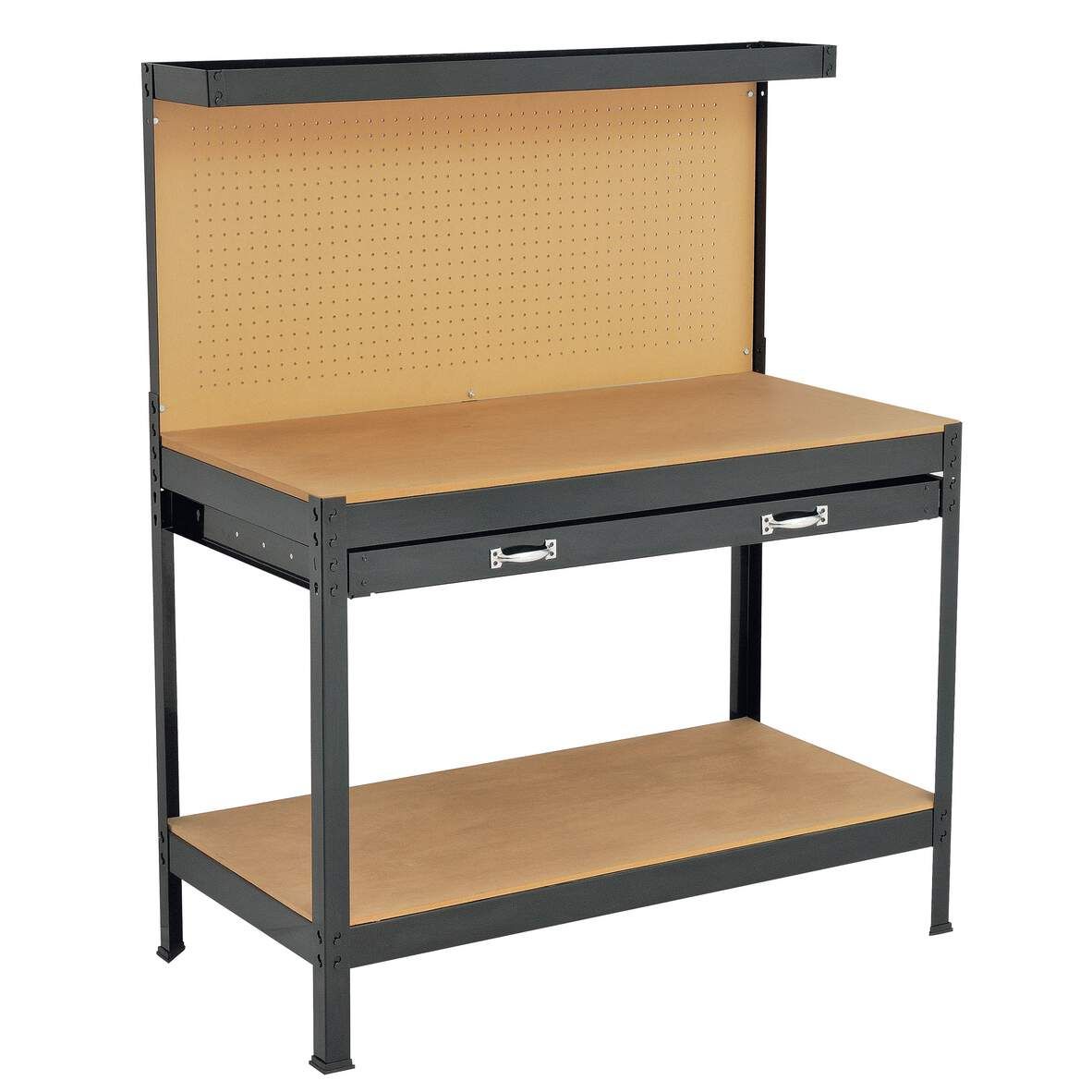RAXX Metall-Werkbank inkl. 20 Haken 121x61x150cm, 100kg Traglast