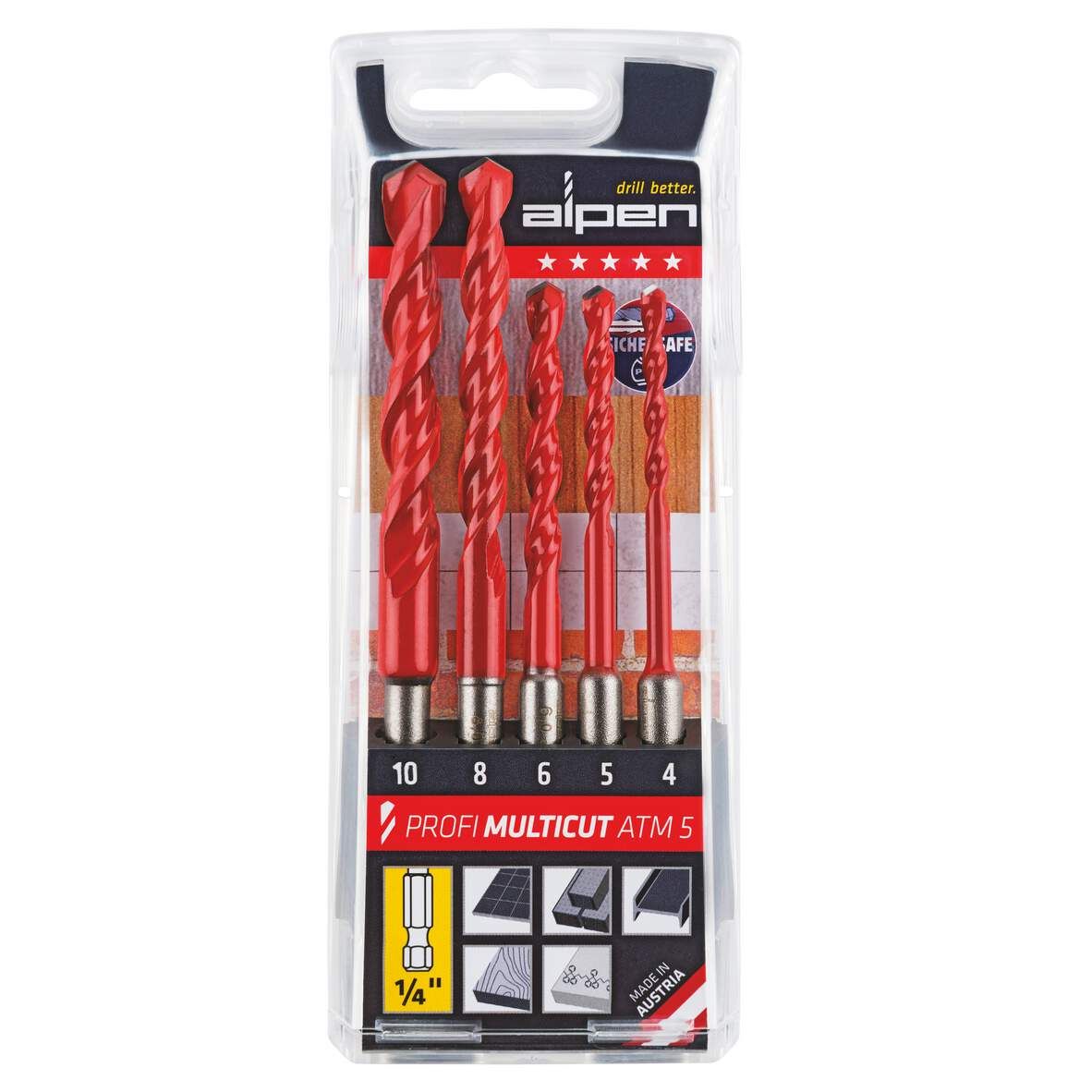 ALPEN Spiralbohrerset ATM5 5-teilig 6-kant DM 4 5 6 8 10mm