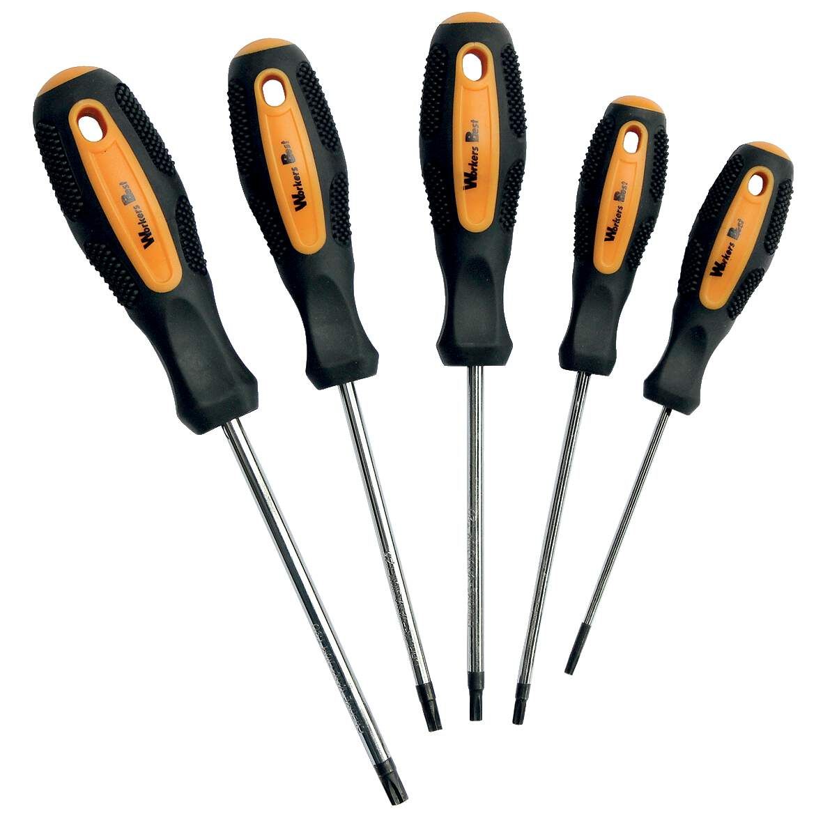 WORKERS BEST Schraubendrehersatz 5-teilig Torx T10, T15, T20, T25, T30