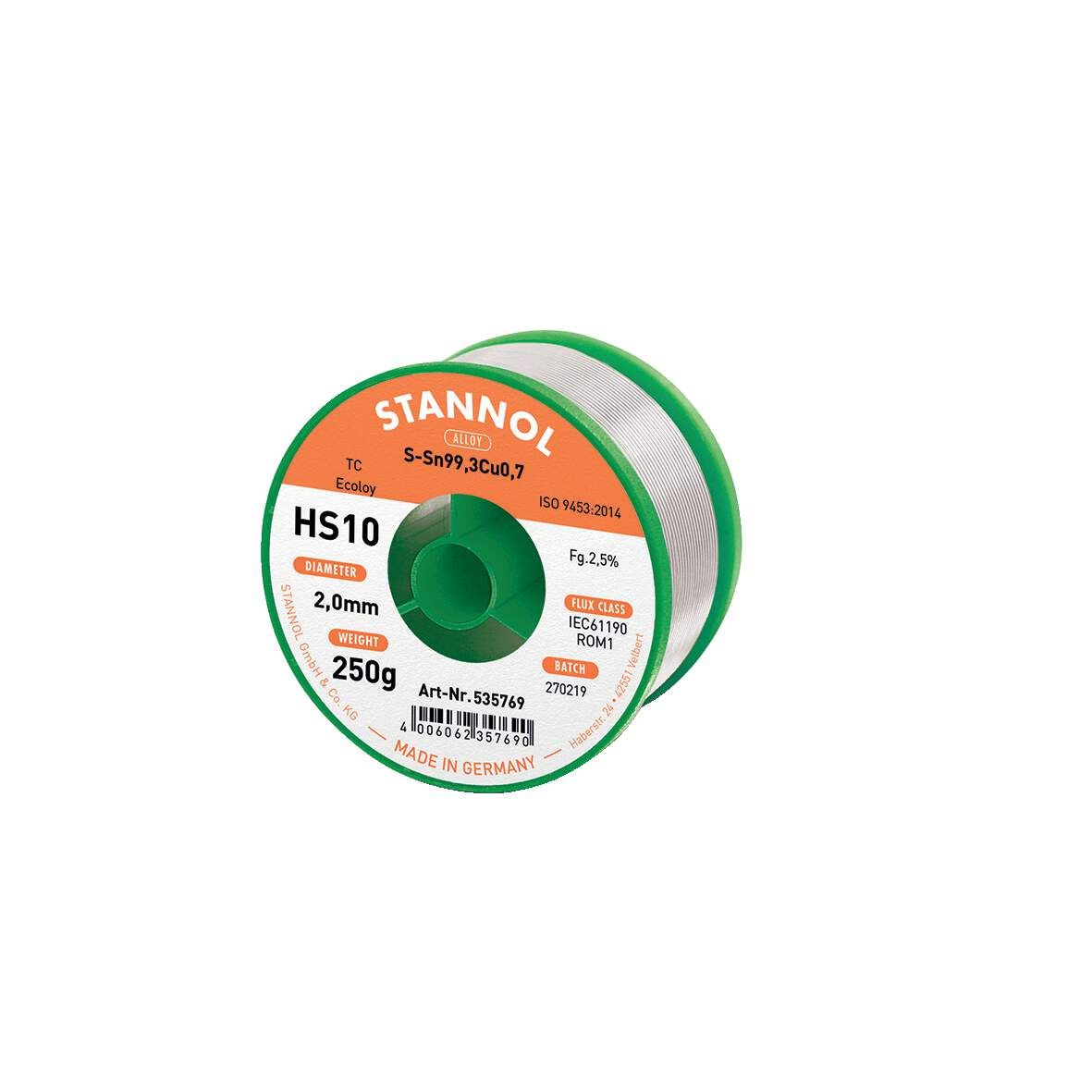 STANNOL Lötdraht HS10 250g, 2,5%, 2,0 Sn99Cu1