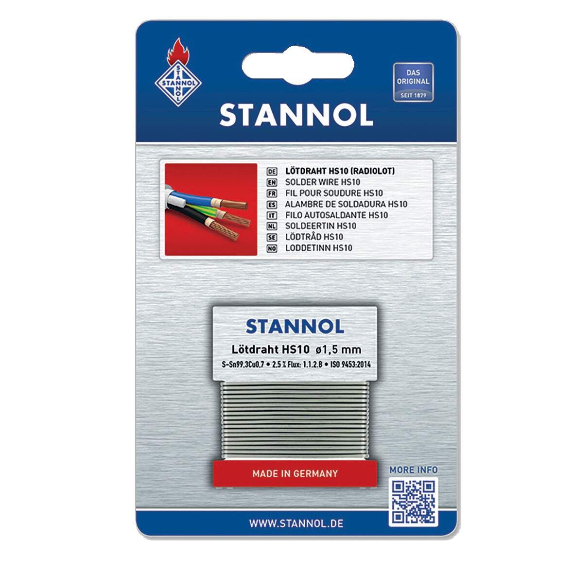 STANNOL Lötdraht HS10 Radiolot, DM 1,5 mm, 1m Wickel, Sn99Cu1b, SB