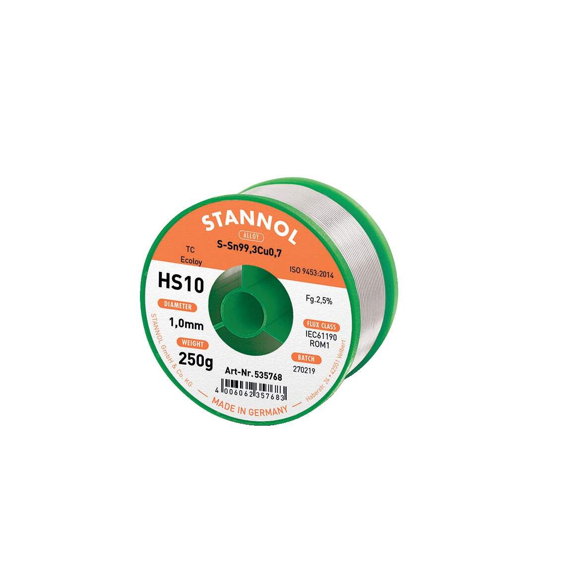 STANNOL Lötdraht HS10 250g, 2,5%, 1,0 Sn99Cu1