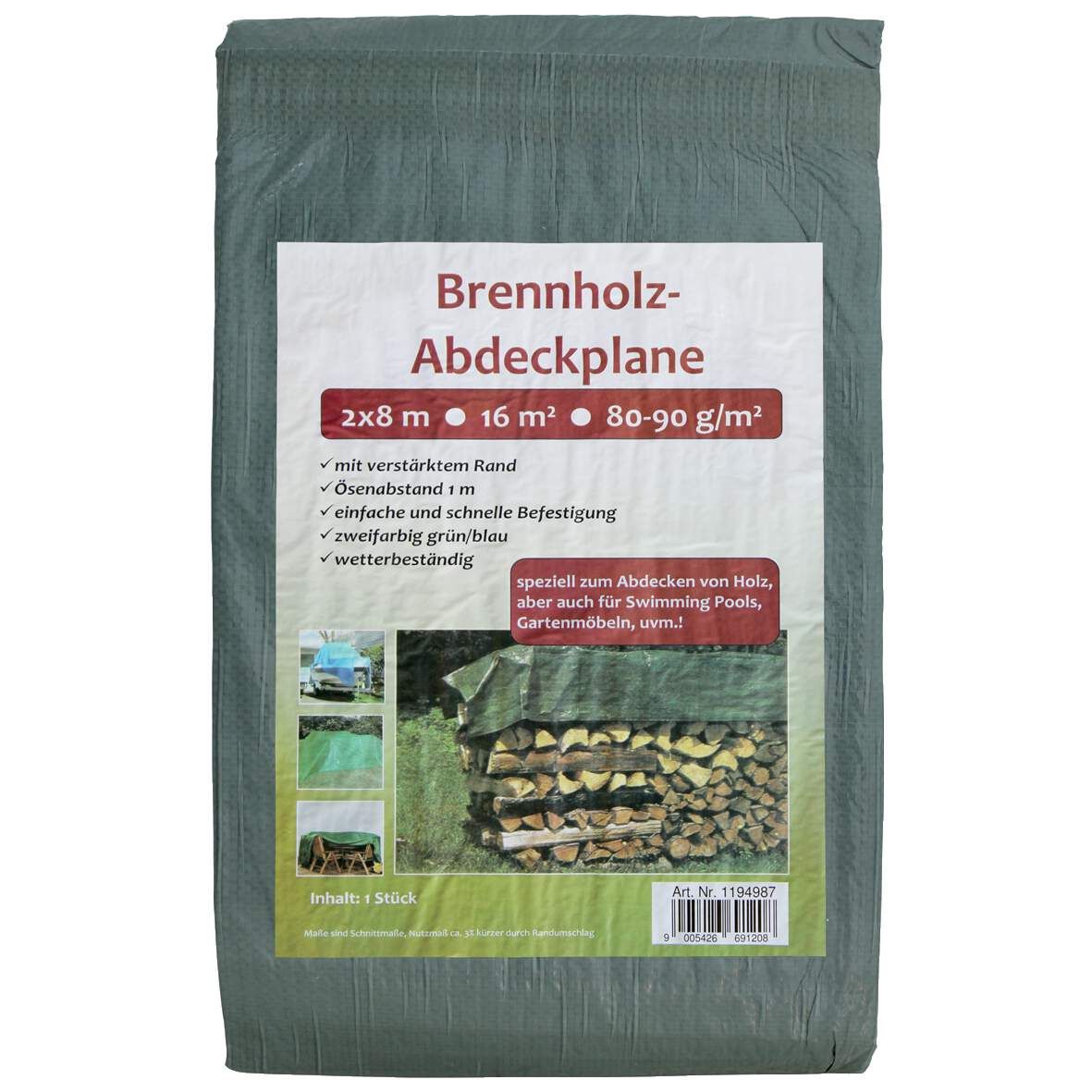 GARDENS BEST Holz-Abdeckplane grün/ blau 2x8m 80-90g