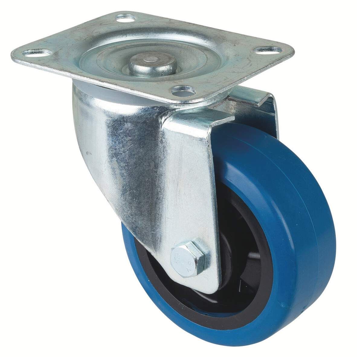 BS-ROLLEN Lenkrolle mit Platte DM 125mm elastik blau,Tragkraft 140kg