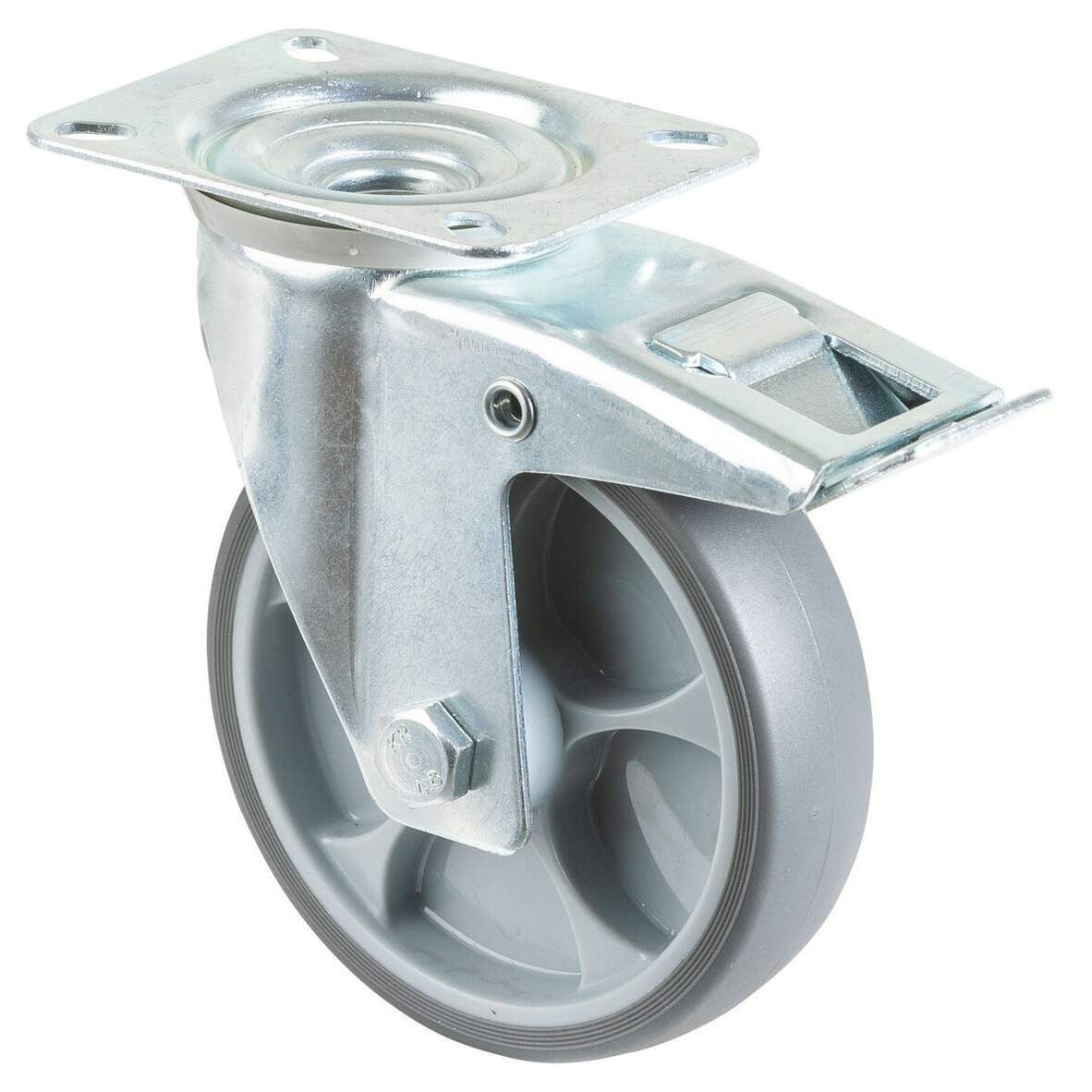 BS-ROLLEN Lenkrolle mit Feststeller+Platte DM 125mm TPE, Tragkraft 120kg