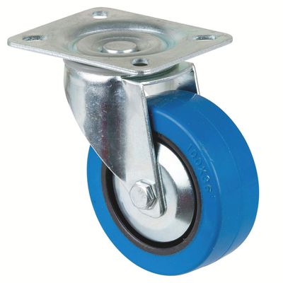 BS-ROLLEN Lenkrolle mit Platte DM 100mm elastik blau,Tragkraft 140kg