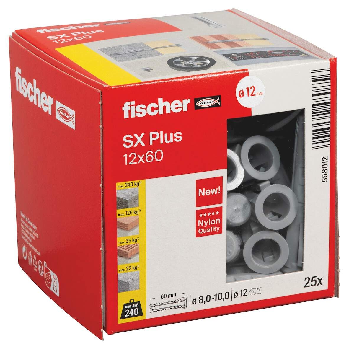 FISCHER Spreizdübel SX Plus 12X60 4fach-Spreizung,1Pkg.=25 Stück