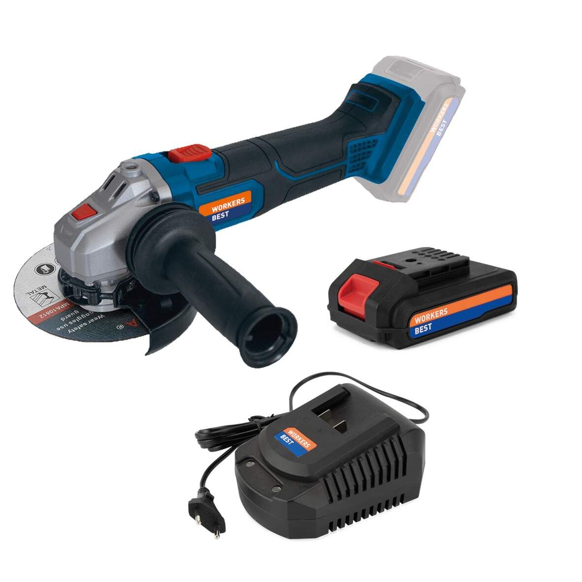 WORKERS BE Akku-Winkelschleifer WB 18V- WIS CPF + 2,0 Ah-Startkit