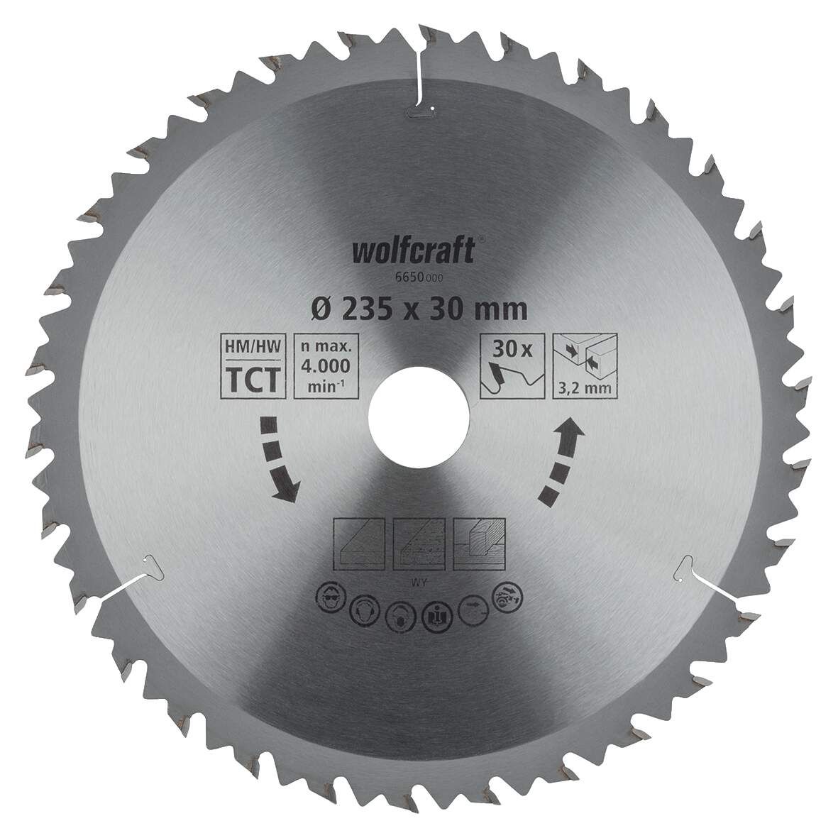 WOLFCRAFT Handkreissägeblatt HM Z=30 235x3,2x30mm Wechselzahn