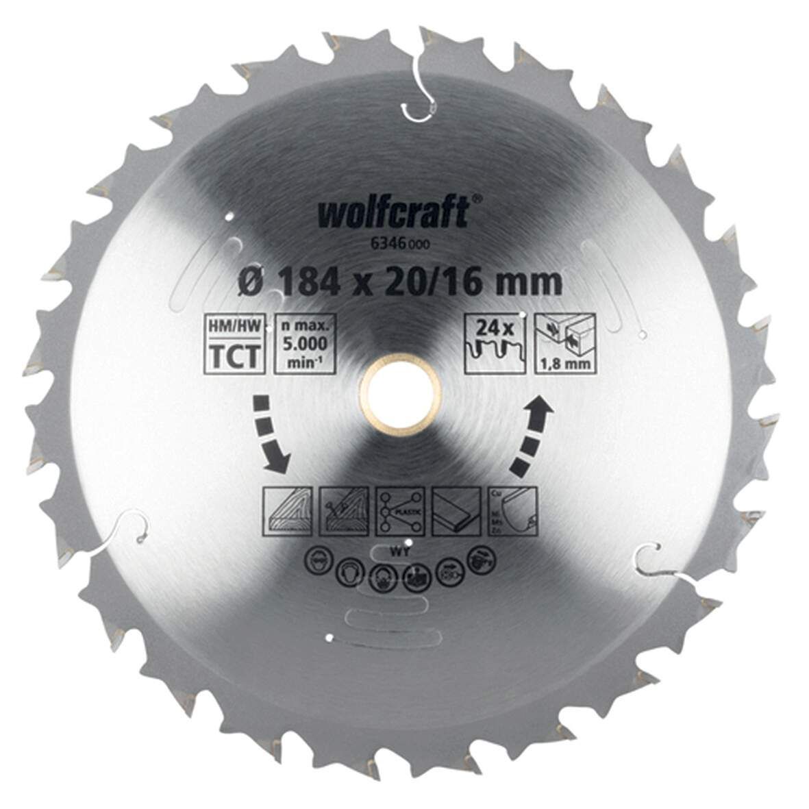 WOLFCRAFT Handkreissägeblatt HM für Akku Z=24, 190x1,8x20/30mm