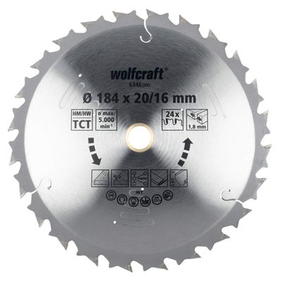 WOLFCRAFT Handkreissägeblatt HM für Akku Z=24, 190x1,8x20/30mm