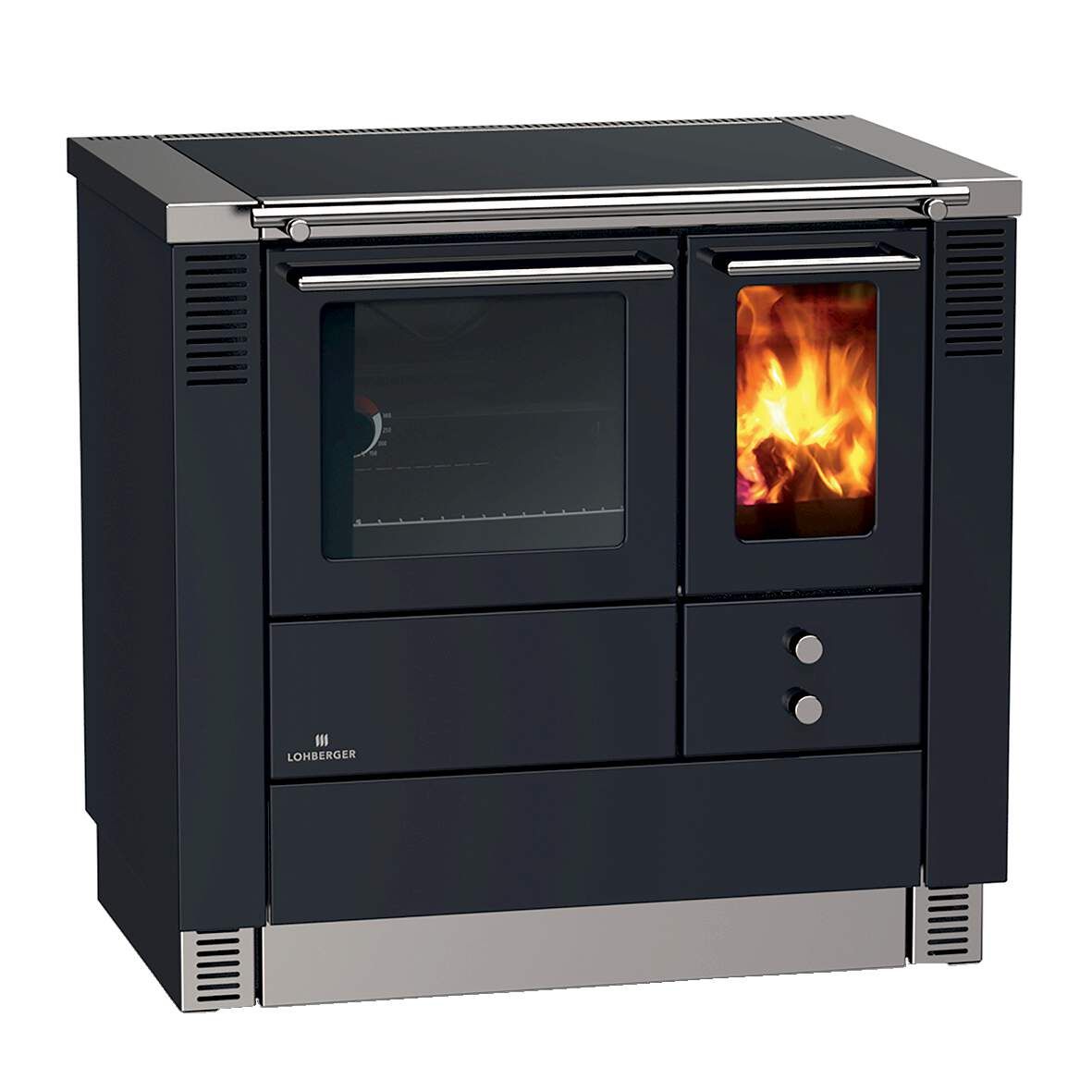 LOHBERGER Festbrennstoffherd LC 75 B Edition schwarz RA rechts