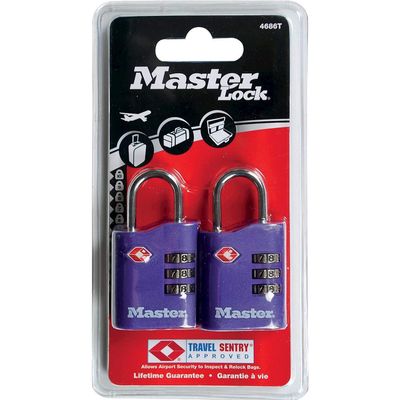 MASTERLOCK Vorhangschloss TSA bunt 30mm mit Zahlenschloss,2 Stück