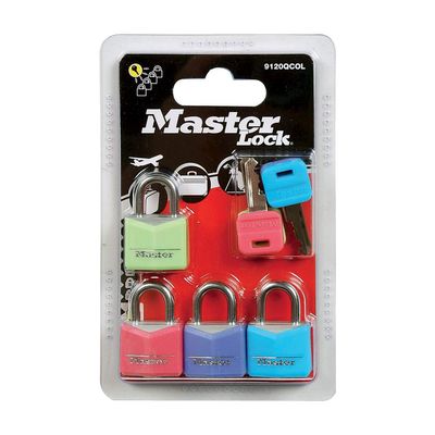 MASTERLOCK Vorhangschloss Vinyl bunt 20mm gleichsp.mit Schlüssel,4 Stück