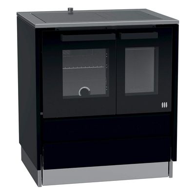 LOHBERGER Festbrennstoffherd Style 75 schwarz links