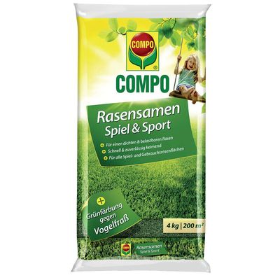 COMPO Rasensamen Spiel und Sport 4kg Grünfärbung gegen Vogelfraß