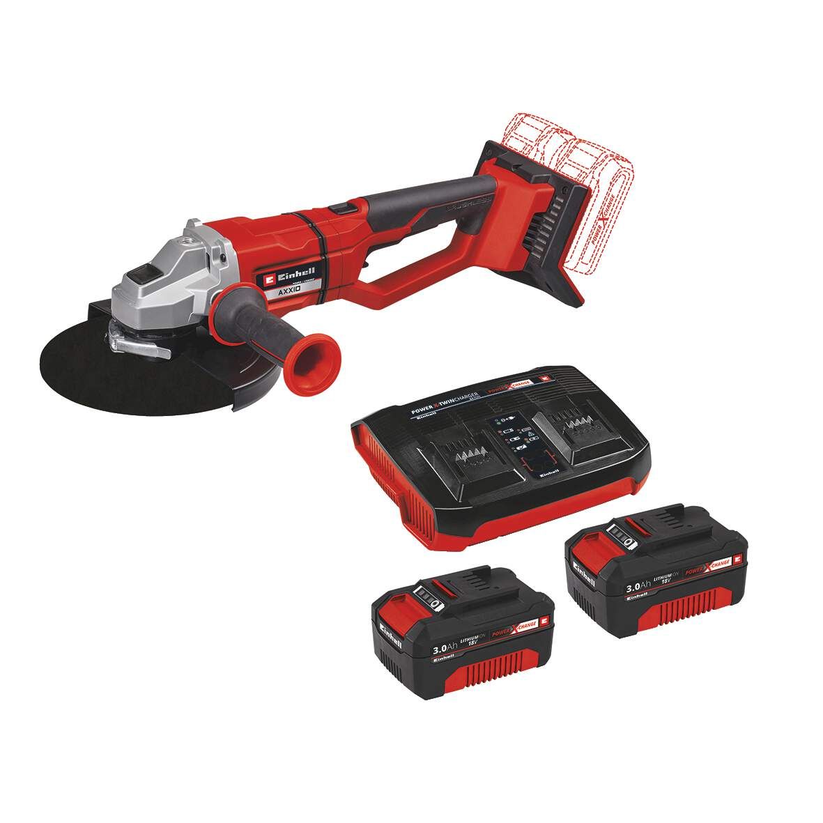 EINHELL Akku-Winkelschleifer AXXIO 36/30 Q Set 2x 3,0 Ah und Twin