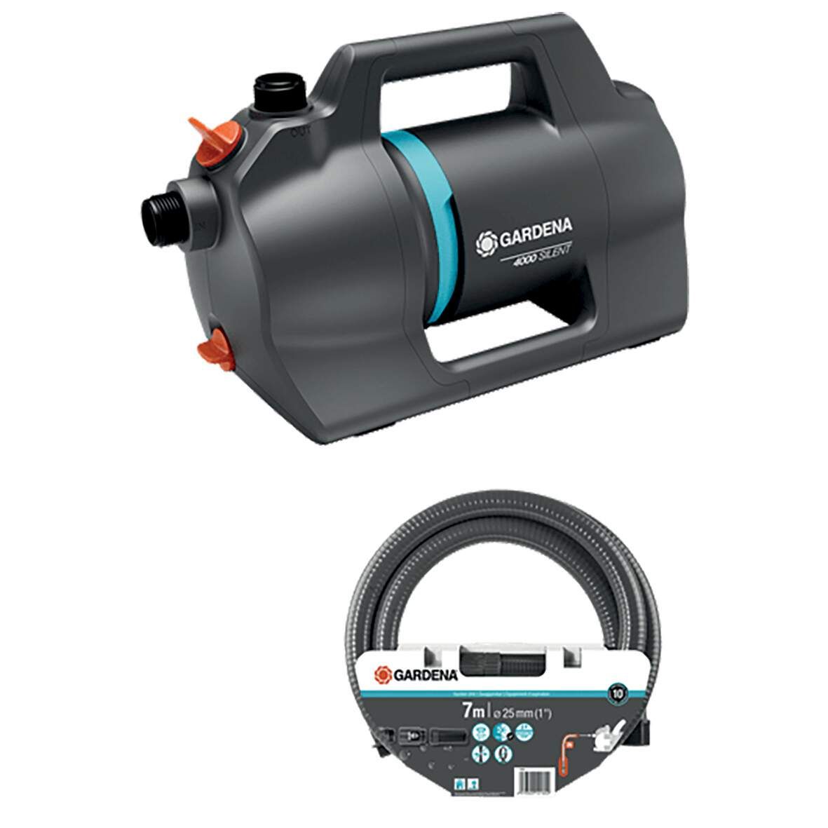 GARDENA Gartenpumpe 4100 Silent mit Saugschlauch