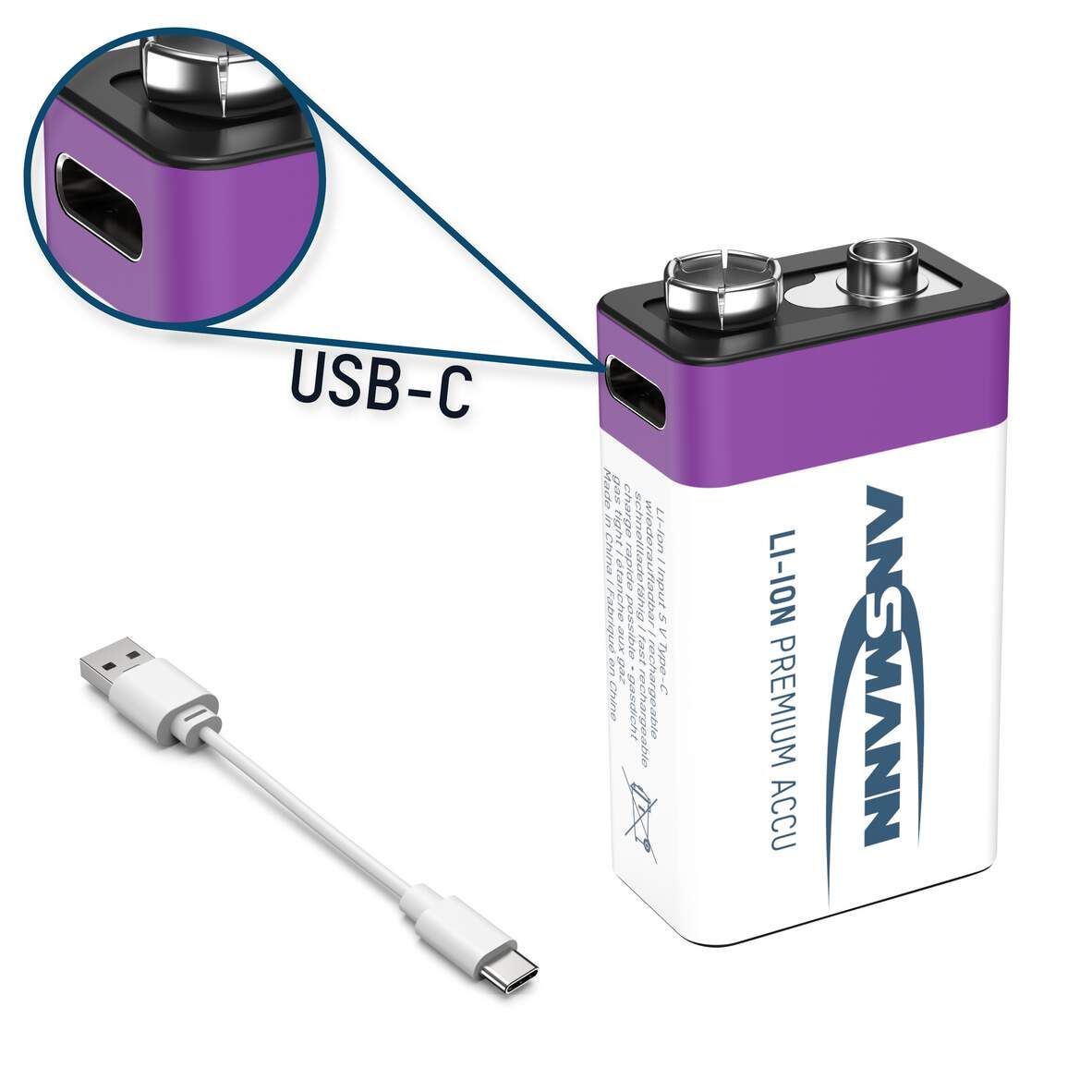ANSMANN Li-Ion-Akku E 9V 340 mAh 1er-Pack Typ 400 USB-C Charge