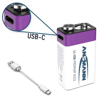 ANSMANN Li-Ion-Akku E 9V 340 mAh 1er-Pack Typ 400 USB-C Charge