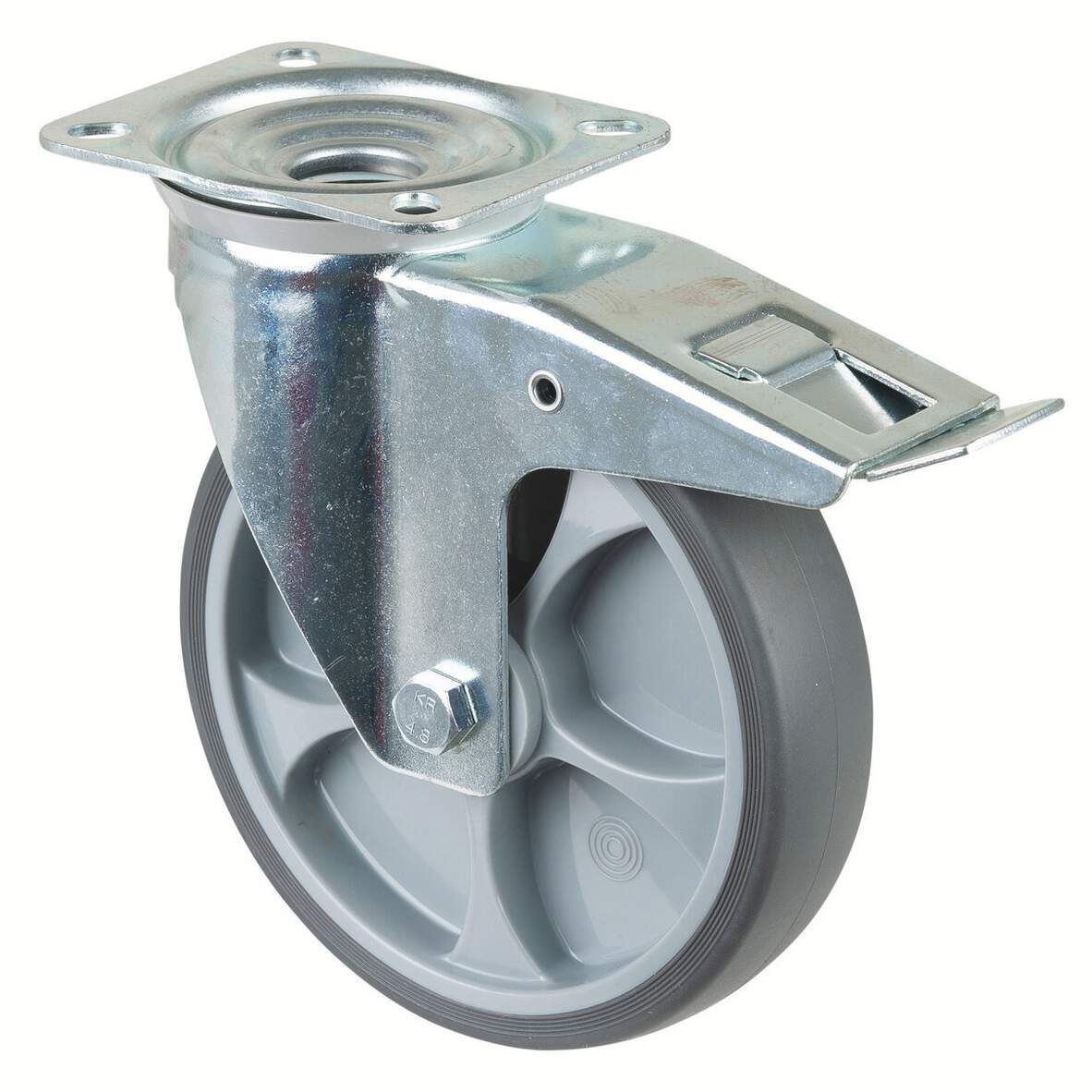 BS-ROLLEN Lenkrolle mit Feststeller+Platte DM 200mm TPE, Tragkraft 220kg