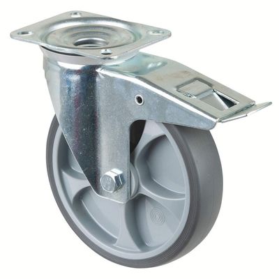 BS-ROLLEN Lenkrolle mit Feststeller+Platte DM 200mm TPE, Tragkraft 220kg