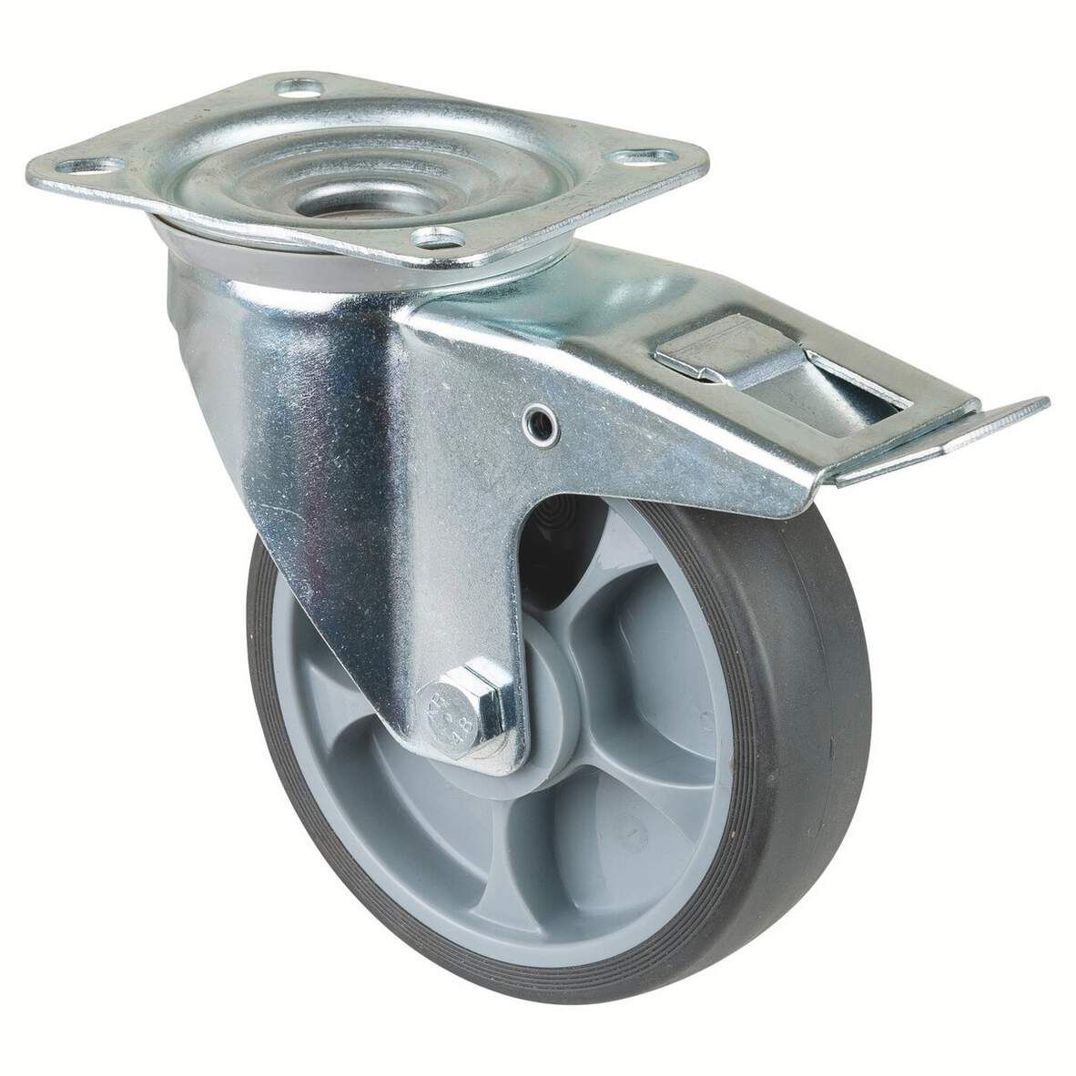 BS-ROLLEN Lenkrolle mit Feststeller+Platte DM 160mm TPE, Tragkraft 200kg